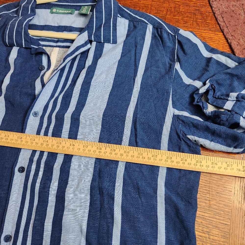 Cubavera XL short sleeve Blue stiped Button Down Shirt collared casual like new - Picture 9 of 11